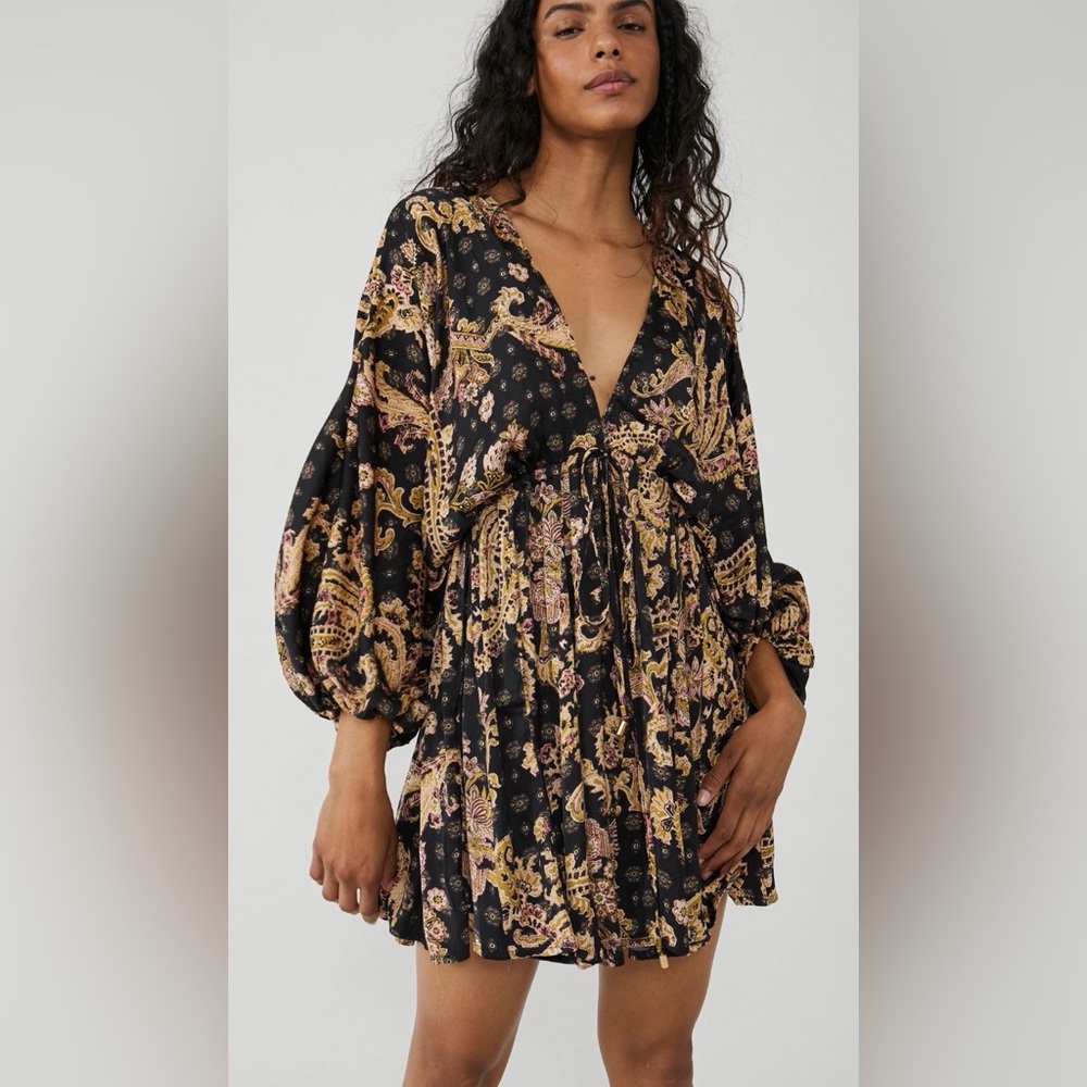 Free People Black and Gold Paisley Dress